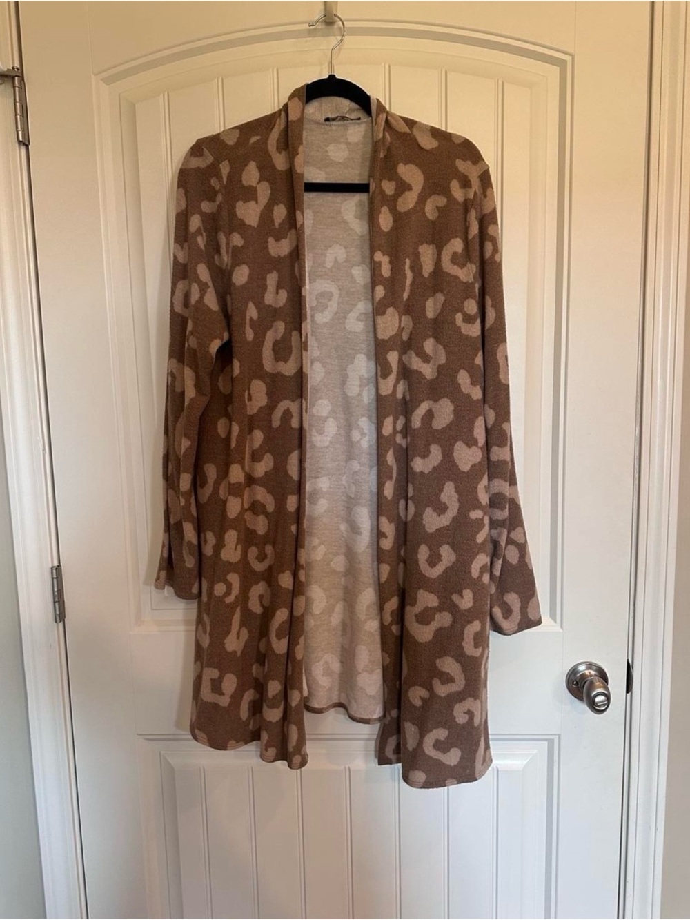 Women's Taupe Leopard-Print Open Front Cardigan